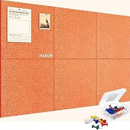 RANUR 6 Pcs Felt Bulletin Board (30×30 cm) Self Adhesive Notice Boards with 50 Pins, Vision Board for Manifestation, Message Board for Notes, Photos, Office & Home Wall Decor (Orange)-picture-17