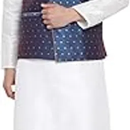 vastramay Men's Beige Cotton Silk Blend Kurta, Ethnic Jacket and Pyjama Set-picture-28