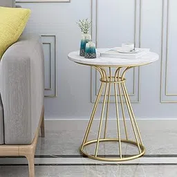 Akifi Craft Curvic Cone Side Table, Metal Wire Hour Glass Frame, Small Stylish Bedroom Nightstand, Marble Top, Mid-Century Modern Luxe Accent Furniture for Living Room, White/Black, 15" Wide (Golden)-picture-15