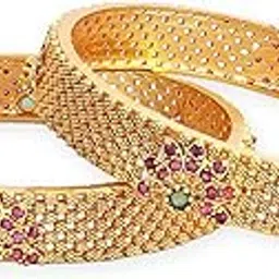 rubans 22K Gold Plated Pink Green Stone Studded Bangle-picture-55