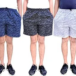 awala fashion Floral Print Cotton Shorts, Pack of 3, Blue Black White, Elastic Waistband, Casual Wear-picture-40