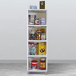 DAS SHOPI 3 Units Foldable Plastic Cabinet for Storage Wardrobe with Transparent Door for Clothes Kitchen Storage Cupboard for Multipurpose use Rack for Storage Cabinet, Box Modular Drawer (4 Tier)-picture-18