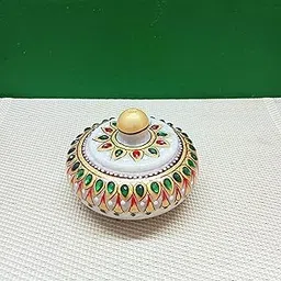 RD CRAFT Marble Emboss Meenakari Work Kumkum Box, Sindoor Dibbi Size- 3 Inch (Mulricolur), Round, Multicolour-picture-14