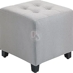 FLIPSSHOPPEE Mango Wood Small Footstool Ottoman Padded Footrest Stool Modern Square For Living Room Bedroom (Colour Gray) Grey-picture-11