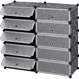 AYSIS Portable Shoe Rack Organizer 30 Pair Tower Shelf Storage Cabinet Stand Expandable for Heels, Boots, Slippers, (Plastic-10-Layer-Black)-picture-21