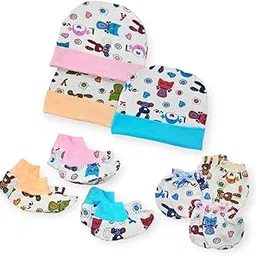 First Kick Baby Mitten Booty Cap Set - 3 Sets (Multicolour) for New Born 0-6 Months | Useful Shower Gift | Pocket-Friendly | Infant Apron | Soft Cotton-image-4