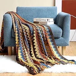 Arabest Bohemian Throw Blankets, Soft Cozy Lightweight Knitted Throw Blankets with Tassels, Fall Throw Blanket for Couch Decorative Throw Blankets, Bed, Sofa, All Seasons (127x152cm, Brown)-picture-17