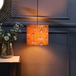 BTR CRAFTS® Mustered Junoon Color, Classic Pendant Drum Lamp Shade, Decorative Light Lamp, Hanging Spotlight with Fixture (Beige), 40Watts, Silver Canopy -: Pack of 1 (8.5 * 8.5 Inches)-image-0