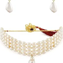 zaveri pearls Gold Tone Ethnic Pearls Choker Necklace & Earring Set For Women-ZPFK11081-picture-27