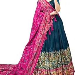 Women's Trending Designeer Tussar Silk Lehenga Choli Print with Foil Work With Unstitched Blouse Patola Print Adorned with Foil Work For Navrati || Wedding-picture-12