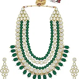 peora Green Gold Plated Kundan Long Necklace Earring Indian Traditional Jewellery Set for Women-picture-23