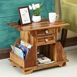 WoodMarwar Sheesham Wood Bedside Table for Bedroom | Solid Wood Bed Side Nightstand End Table with Magazine Holder, 2 Drawer & Shelf Storage for Home & Living Room | Sofa Side Table | Natural Finish-picture-17
