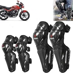 Auto Pearl Motorcycle Knee Shin Guards Elbow Pads, 4 in 1 PP Shell Motocross Knee Shin Safe Protection Armor for Moto Cycling Racing compatible with Passion (Carbon Black, 4Pcs)-picture-70