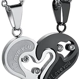 jstyle Stainless Steel Mens Womens Couple Necklace Pendant Love Heart CZ Puzzle Matching-picture-47