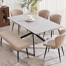 Home Centre 6 Seater Voxen Engineered Wood Dining Set with 4 Chairs and 1 Bench | Engineered Wood Dining Table Sets for Dining Room|(Grey) 1 Year Warranty-picture-29