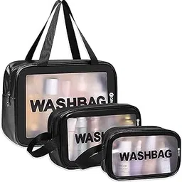 gritty Wash Bag Pouch for Travel Kit Toiletry Bag Cosmetic Bag Make Up Box for Brushes, Accessories with Handle,Large Capacity Waterproof Travel Storage OrganizerSet of 3 (Black)-picture-19