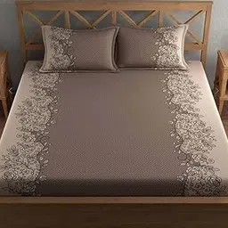 DD- DREAM N DECOR 240 TC Elastic Fitted Glace Cotton Premium Prints Queen Size Double Bed Bedsheet (Size - 90 x 100 CM) with 2 Large Pillow Covers- (Size - 39 x 67 CM) (Brown)-picture-23