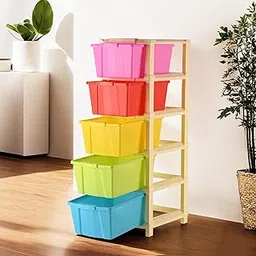 Heart Home 5-Layer & 92 Ltr Plastic Drawer Storage Organiser | Modular Kitchen Cabinet & Toy Organizer For Kids Room | Multicolor-image-1
