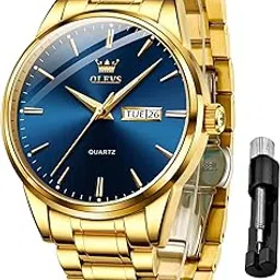 olevs Watch for Men Gold Blue Black Analog Quartz Dress Business Watch Day Date Calendar Stainless Steel Luxury Luminous Waterproof Casual Men Wrist Watches-picture-40
