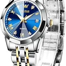 olevs Womens Watch Fashion Dress Diamond Female Watches for Ladies Analog Quartz Stainless Steel Waterproof Luminous Day Date Two Tone Wristwatch-picture-13