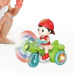 FROWWY Cute Boys Electric Tricycle Toy - Cartoon Motorcycle For Kids - Musical Toy For Kids 360 Degree Rotating Stunt Tricycle Joker Bump, Multicolor-image-66