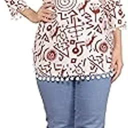 Buy Buddy Craft Geometric Printed Straight 3/4th Sleeves Kurti Perfect for Casual, Formal, and Ethnic Wear (White Maroon)-picture-51