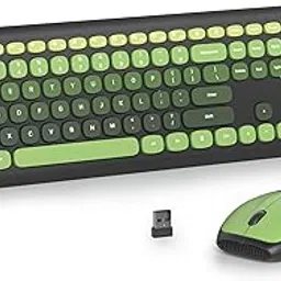 Black Green Quiet Keyboard and Mouse Wireless, Retro Typewriter 104-Key Fullsize Keyboard Round Keys for Home Office Dorms PC/Laptop/Desktop(Dark Green)-image-2