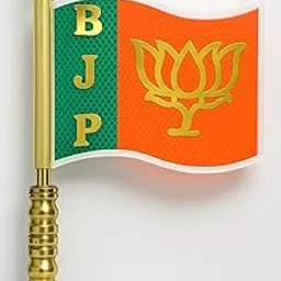 Unicorn Enterprises Heavy Duty BJP 3D Car radium laher flag with Golden Metal Rod (28cm) & Metal Brackets | Double-Sided Reflective Radium flag and Car Bonnet Mounting Flag Pole-picture-46