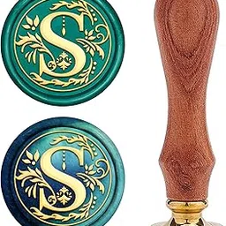 CRASPIRE Initial S Wax Seal Stamp Alphabet Letter Vintage Sealing Stamp Olive Leaves Medieval Classic 25mm Removable Brass Head with Wooden Handle for Wedding Invitations Cards Envelopes-picture-45