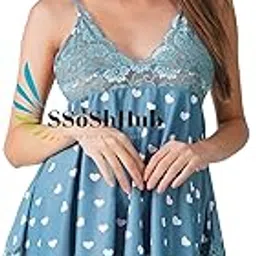ssoshhub SoSh Heart Print Love Sexy Women Lingerie Lace Babydoll V Neck Chemise Halter Mesh Nightwear Babydoll Lingerie for Honeymoon Nightwear Beahwear BeachParty Lingerie with Panty Free Size-picture-49