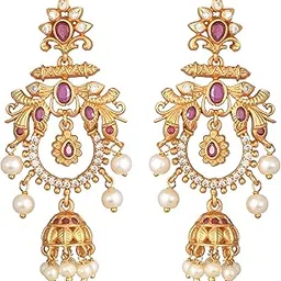 tarinika Antique Gold Plated Drop Earrings with CZ Stones & Pearls - Brass Fashion Jewelry for Women Traditional Pearl Jhumki Ethinic Style-picture-35