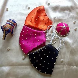 soham shree ᵀᴹ : WEDDING SPECIAL Cloth Face Mask - Washable Light Weight Satin - Cotton Masks-picture-29