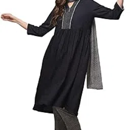 biba Women Rayon Gathered Kurta Pant Suit Set-picture-15