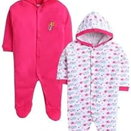 Pooja Baby Front Open Full Sleeves Sleepsuit Hooded with Foot Easy Dressing and Diapering Romper Set of 2-picture-24