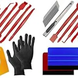 STHIRA Car Window Film Tint Tool Kit Vinyl Wraps Application and Removal with 2 Pairs Gloves Felt Squeegee Scraper Edge Trimmer Retractable Cutter for Car Wrap 2 PCS-image-0