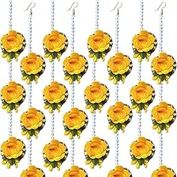 (Pack of 24) PATWA TRADERS Ethnics Flower yellow Fabric Along with Pearls Brass Maang Tikka for Women,MangTika Set for Wedding | Baby Shower | Shaadi| Haldi | Mehandi-picture-37