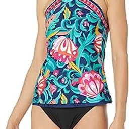 trina turk Women's Standard India Garden Reversible High Neck Tankini Top-Swimwear Separates-picture-30