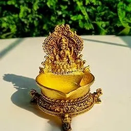 BIGIRAAYA Pure Brass Laxmi Engraved Diya, Traditional Oil Lamp for Puja, Temple, Home Décor, Small, Gold-image-88