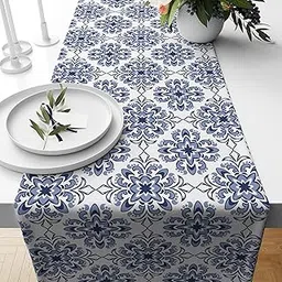 Astitva Cotton Table Runner 13x72 Inches | Turkishblue Block Table Runner for Dining Table, Wedding, Party & Home Decor | Elegant Centrepiece for 6-Seater Tables-image-9