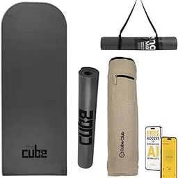 The Cube Club Yoga Mats Extra Thick Non Slip Exercise Mats for Gym Workout Pilates with Carrying Strap & Bag | Eco Friendly PRANA PU Rubber Mat for Men & Women Gym Mat (Charcoal)-image-33