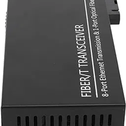 Fiber Transceiver, Plug and Play RJ45 Port Tx1310nm RX1550nm 1 Optical Port 8 Electrical Port Fiber Ethernet Media Converter for Office (EU Plug) image 1