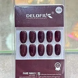 Professional Press On Nails, Maroon, 24 Pieces, Glossy Finish, Hard Gel, Natural Delicate Comfortable, with Free File and Glue Stickers, A06-picture-35