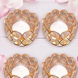 Diamond Craft Crystal Tealight Candle Holder Wax Diya Candles for Diwali Home Rangoli/Table Decoration Diya Diwali Decoration Items,Small T Lites Votives - Return Gift- Pack of 2-image-64