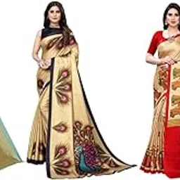 Women's Combo Art Silk Printed Saree With Unstitched Blouse Piece |saree for Women | saree combo | New Sari | Latest Saree_C_54_AIR_LGT_GRN_GOLD_PECOCK_RAJRNI_CHKU-image-56