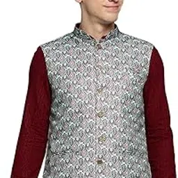showoffff SHOWOFF Men's Printed Green Ethnic Nehru Jackets-PR-108_Green-picture-24