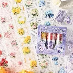 SAMVARDHAN Floral Washi Tape Set – 6 Rolls Multicolor Flowers Decorative Masking Tape for Scrapbooking, Journals & Crafts (Late Sunset Rose Place)-image-31