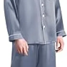 bellababebysk Men Satin Light Blue Night Suit with White Piping Full Sleeve (Large)-picture-34