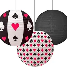 PARTY HONCHOOS Casino Party Decoration Casino Paper Lanterns Poker Party Lanterns Casino Themed Party Centerpiece Hanging Decoration for Diwali Cards Party Supplies/Casino Party Supplies-3 PCS-picture-28