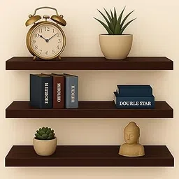 Rjv Decor Premium Wooden Floating Wall Shelves Set of 3 – Decorative Wall Mounted Shelves for Living Room, Bedroom, Kitchen & Bathroom – Dark Brown Finish – Modern Minimalist Style-picture-30