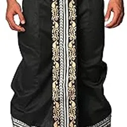 oblik Men's Readymade Dupion Silk Dhoti – Black | Traditional Block Print | Dhoti for Wedding & Festive | Ethnic Indian Clothing-picture-54